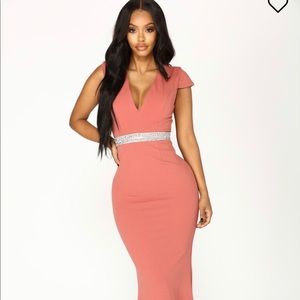 Blush gown with silver band